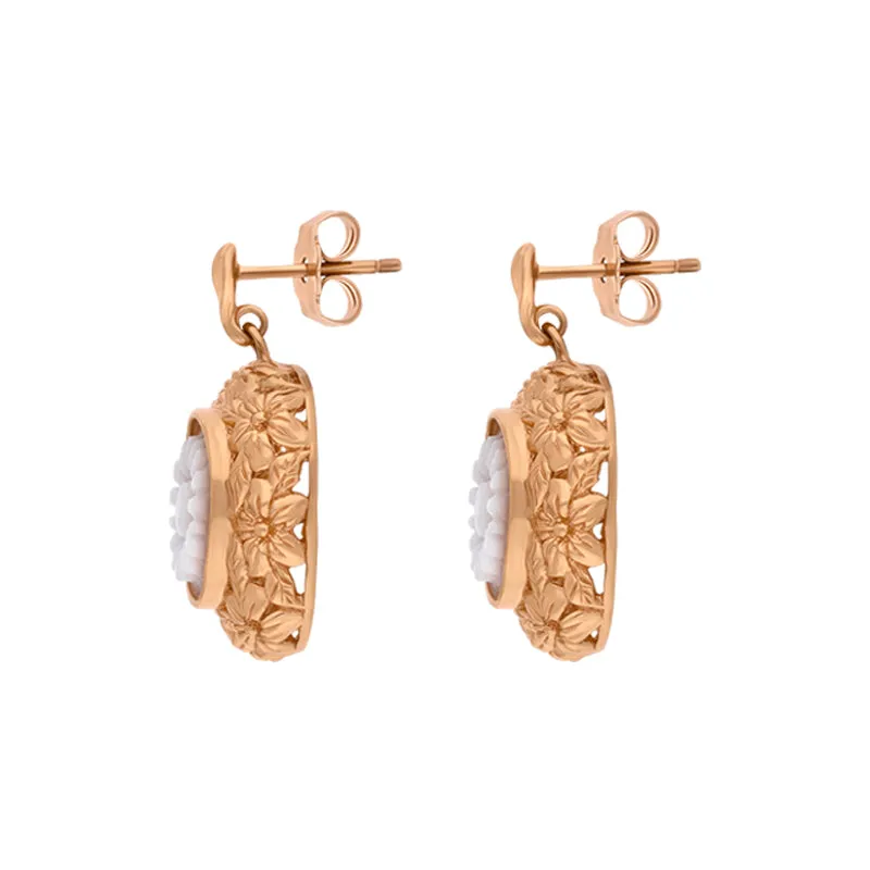 Cameo Italy Rose Gold Plated Sterling Silver Flower Earrings D
