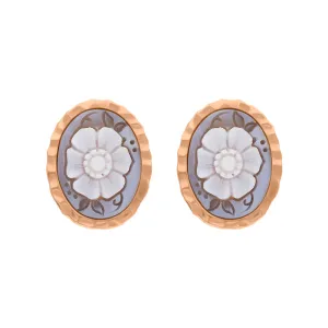 Cameo Italy Rose Gold Plated Sterling Silver Oval Flower Earrings D