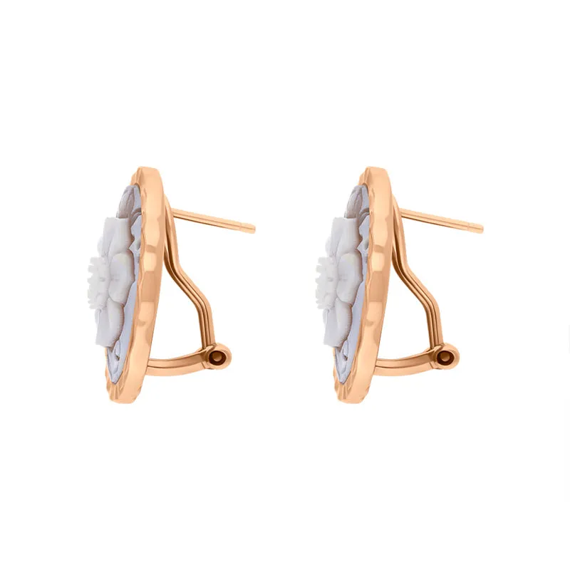 Cameo Italy Rose Gold Plated Sterling Silver Oval Flower Earrings D