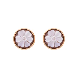 Cameo Italy Rose Gold Plated Sterling Silver Round Flower Stud Earrings D