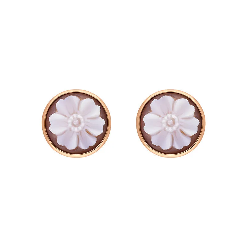 Cameo Italy Rose Gold Plated Sterling Silver Round Flower Stud Earrings D