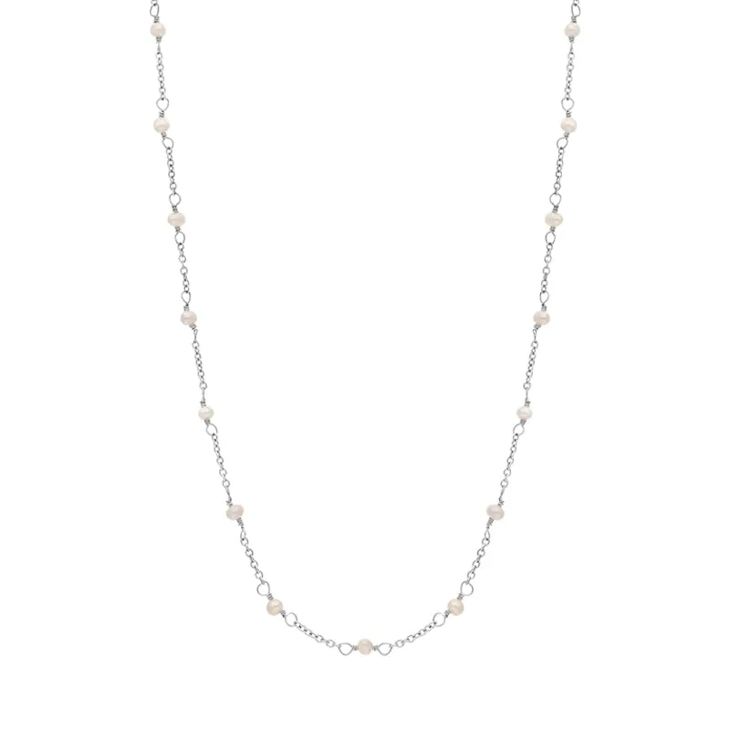 Cameo Italy Sterling Silver Chain Pearl Necklet 45cm D