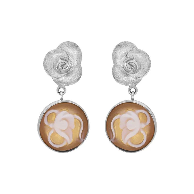 Cameo Italy Sterling Silver Round Flower Drop Earrings D