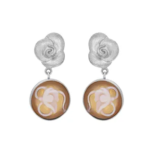 Cameo Italy Sterling Silver Round Flower Drop Earrings D