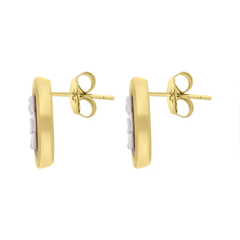 Cameo Italy Yellow Gold Plated Sterling Silver Oval Flower Earrings D