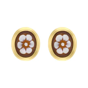 Cameo Italy Yellow Gold Plated Sterling Silver Oval Flower Earrings D