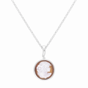Cameo Italy Sterling Silver Round Lady Necklace D
