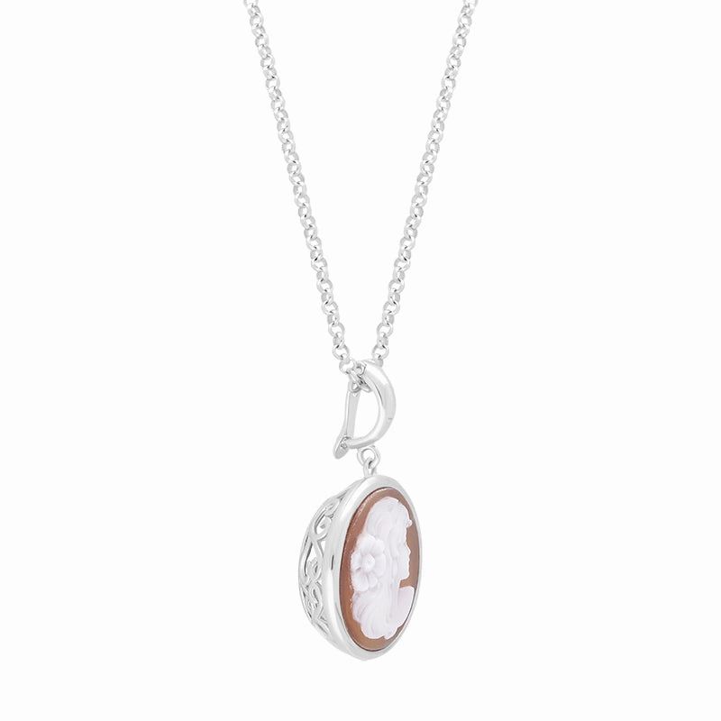 Cameo Italy Sterling Silver Round Lady Necklace D