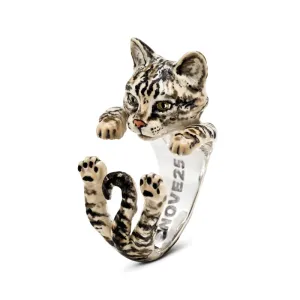 Cat Fever Sterling Silver Enamelled European Tiger Hug Ring