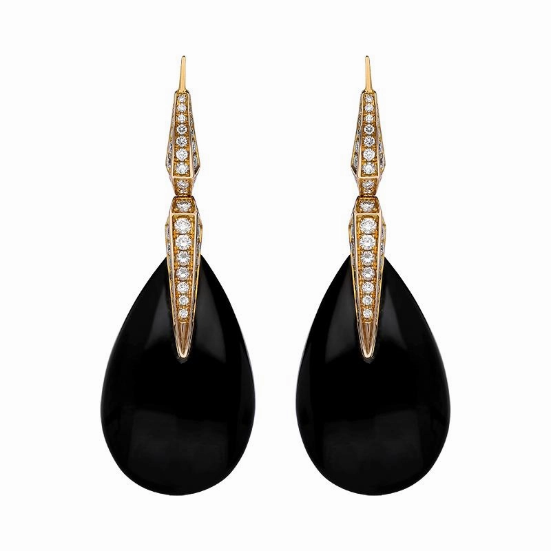 Chimento Elisir 18ct Rose Gold Whitby Jet Diamond Pear Drop Earrings D