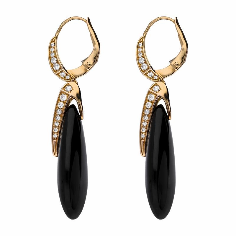 Chimento Elisir 18ct Rose Gold Whitby Jet Diamond Pear Drop Earrings D