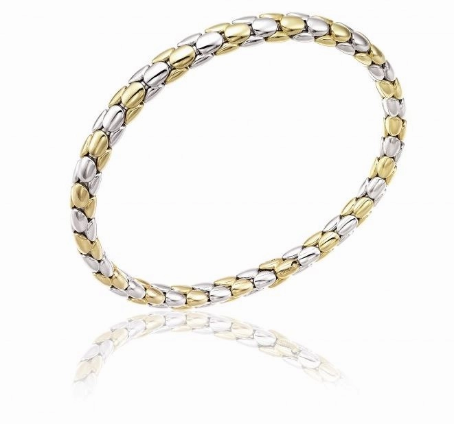 Chimento Stretch Spring 18ct White and Yellow Gold Wide Bracelet