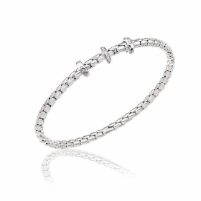 Chimento Stretch Spring 18ct White Gold 0.10ct Diamond Triple Rondelle Bracelet