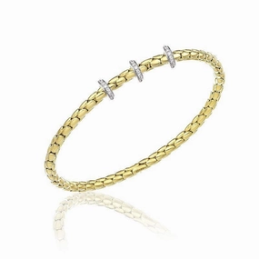 Chimento Stretch Spring 18ct Yellow Gold 0.31ct Diamond Triple Rondelle Bracelet