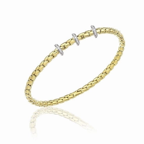 Chimento Stretch Spring 18ct Yellow Gold 0.31ct Diamond Triple Rondelle Bracelet