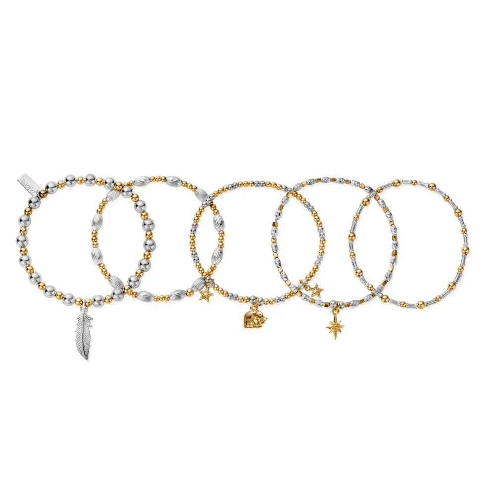 Chlobo Mixed Metal Gold Plated and Silver Lucky Set of 5 Bracelets