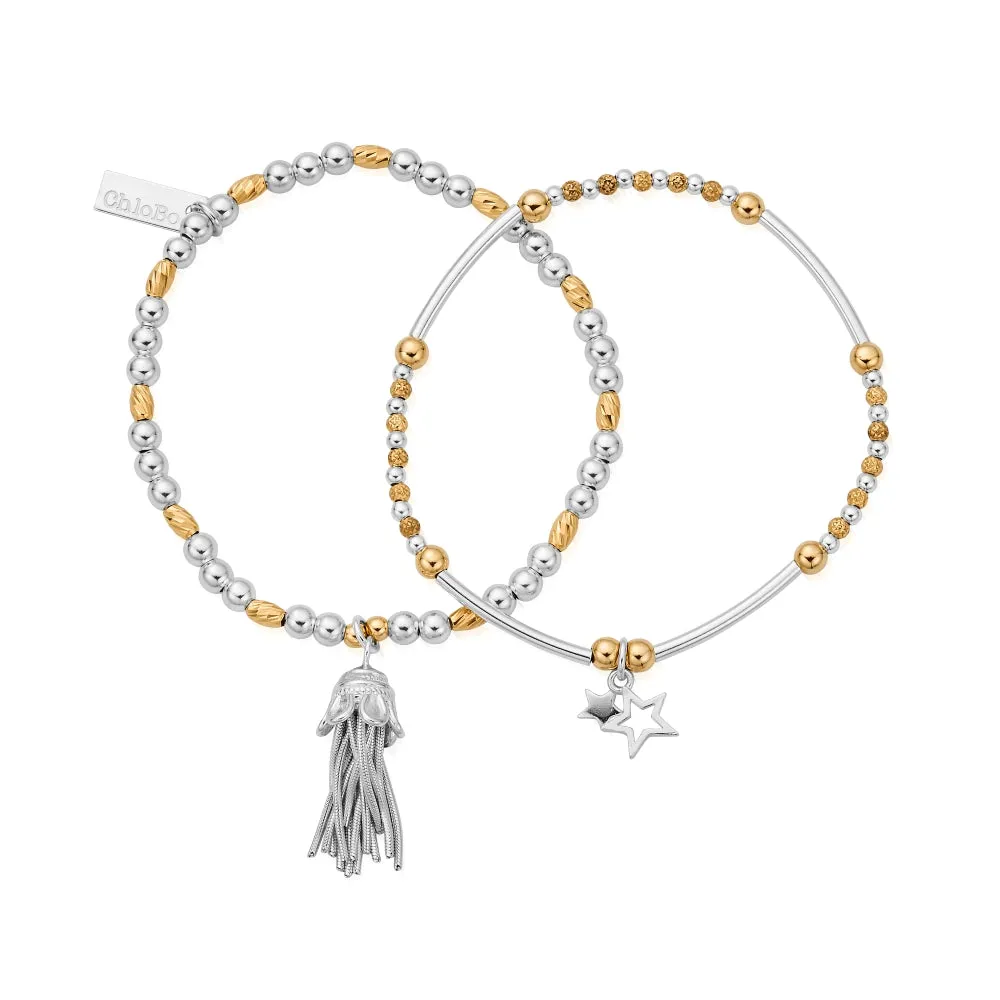 Chlobo Mixed Metal Gold Plated and Silver Wishful Set of 2 Bracelets