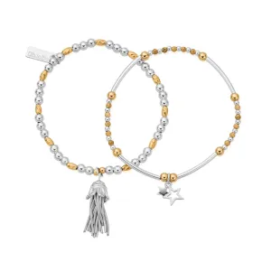Chlobo Mixed Metal Gold Plated and Silver Wishful Set of 2 Bracelets