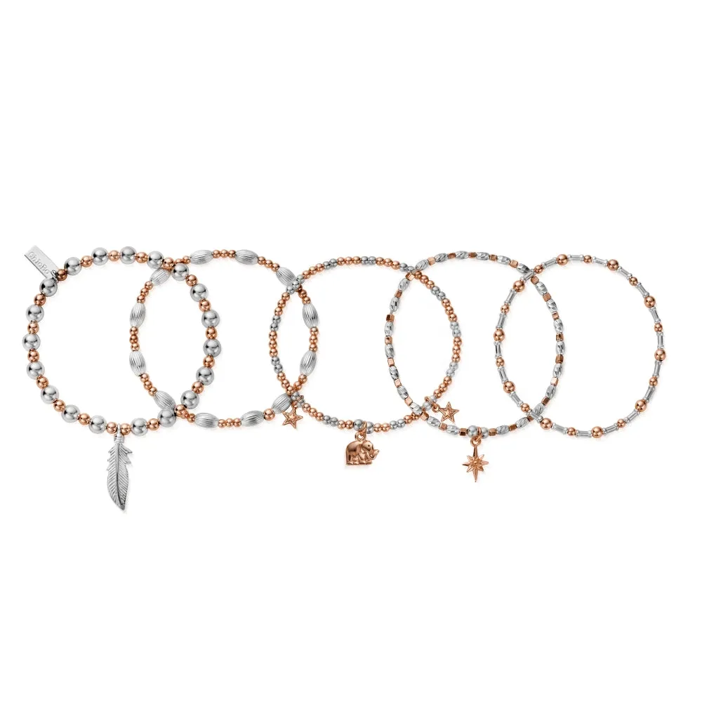 Chlobo Mixed Metal Rose Gold Plated and Silver Lucky Set of 5 Bracelet D