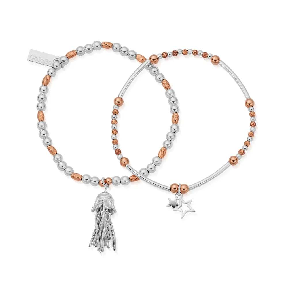 Chlobo Mixed Metal Rose Gold Plated and Silver Wishful Set of 2 Bracelet D