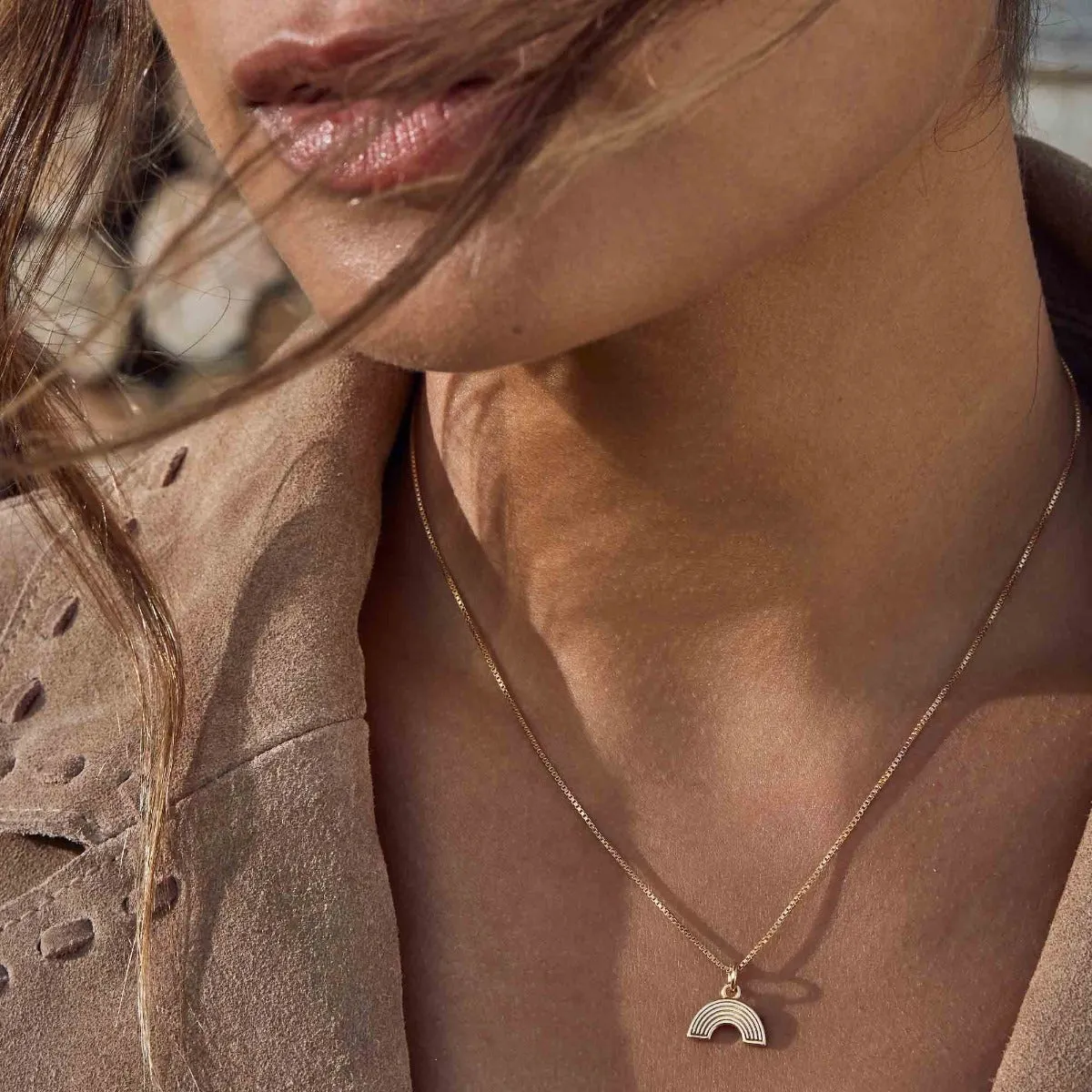 ChloBo Sterling Silver Delicate Box Chain Rainbow Necklace D