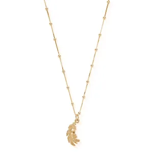 ChloBo Sterling Silver Gold Plated Bobble Chain Heart In Feather Necklace