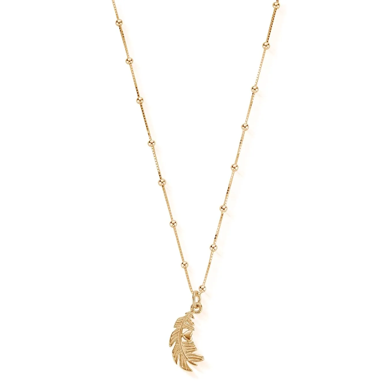 ChloBo Sterling Silver Gold Plated Bobble Chain Heart In Feather Necklace
