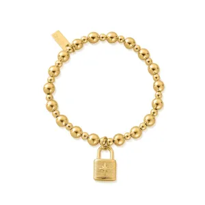 ChloBo Sterling Silver Gold Plated Mini Ball Small Padlock Bracelet