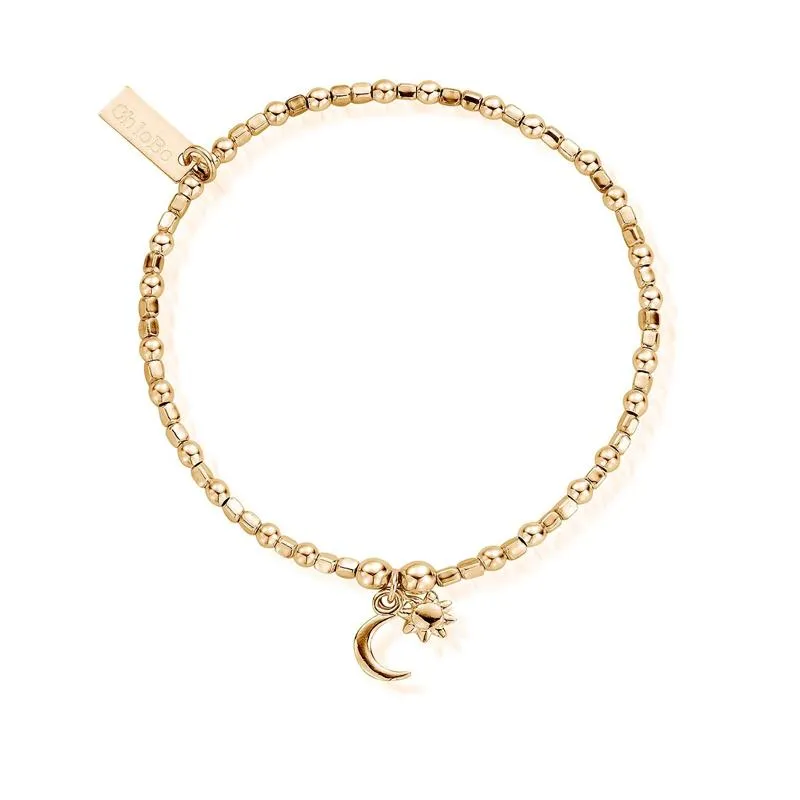 ChloBo Sterling Silver Gold Plated Mini Cube Dainty Moon & Sun Bracelet