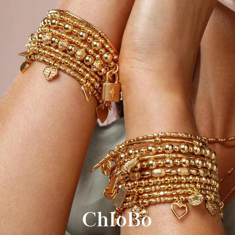 ChloBo Sterling Silver Gold Plated Mini Cube Dainty Moon & Sun Bracelet