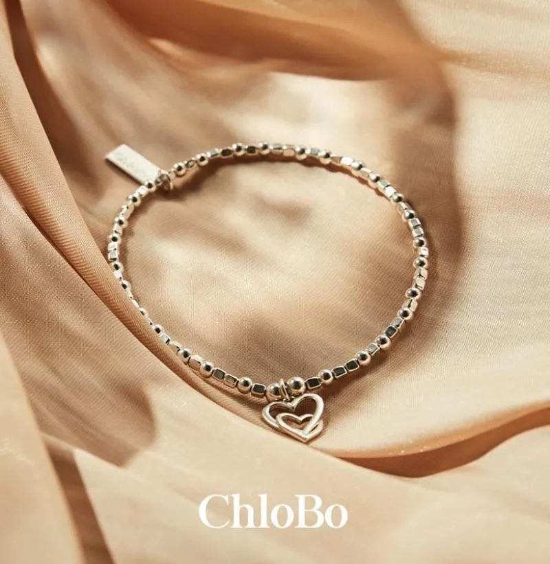 ChloBo Sterling Silver Gold Plated Mini Cube Interlocking Love Heart Bracelet