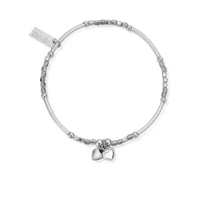 ChloBo Sterling Silver Mini Noodle Cube Double Hearts Bracelet