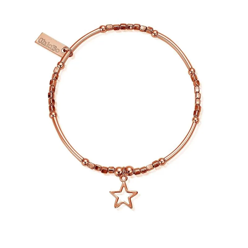 ChloBo Sterling Silver Rose Gold Plated Mini Noodle Cube Open Star Bracelet