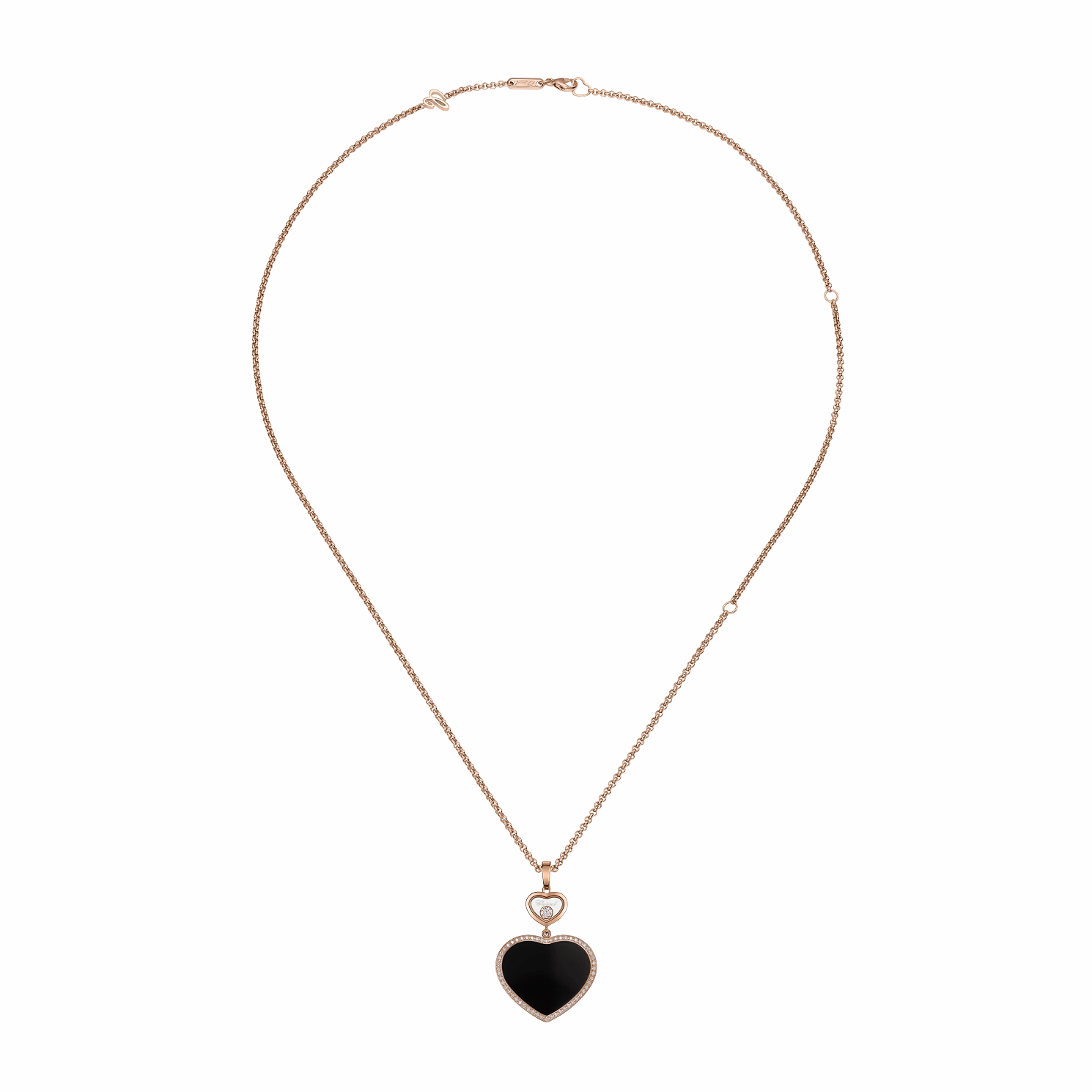 Chopard Happy Hearts 18ct Rose Gold Black Onyx 0.32ct Diamond Necklace
