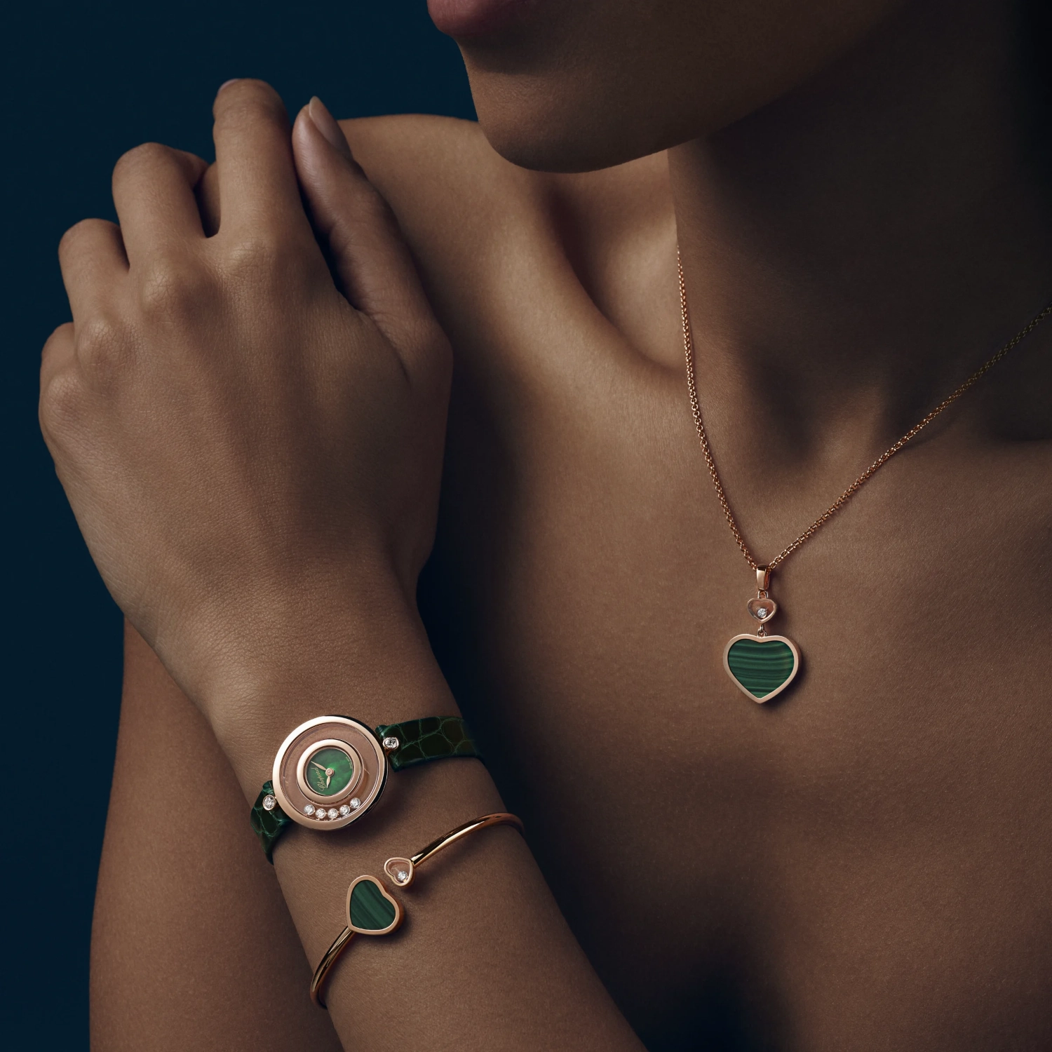 Chopard Happy Hearts 18ct Rose Gold Diamond Malachite Bangle
