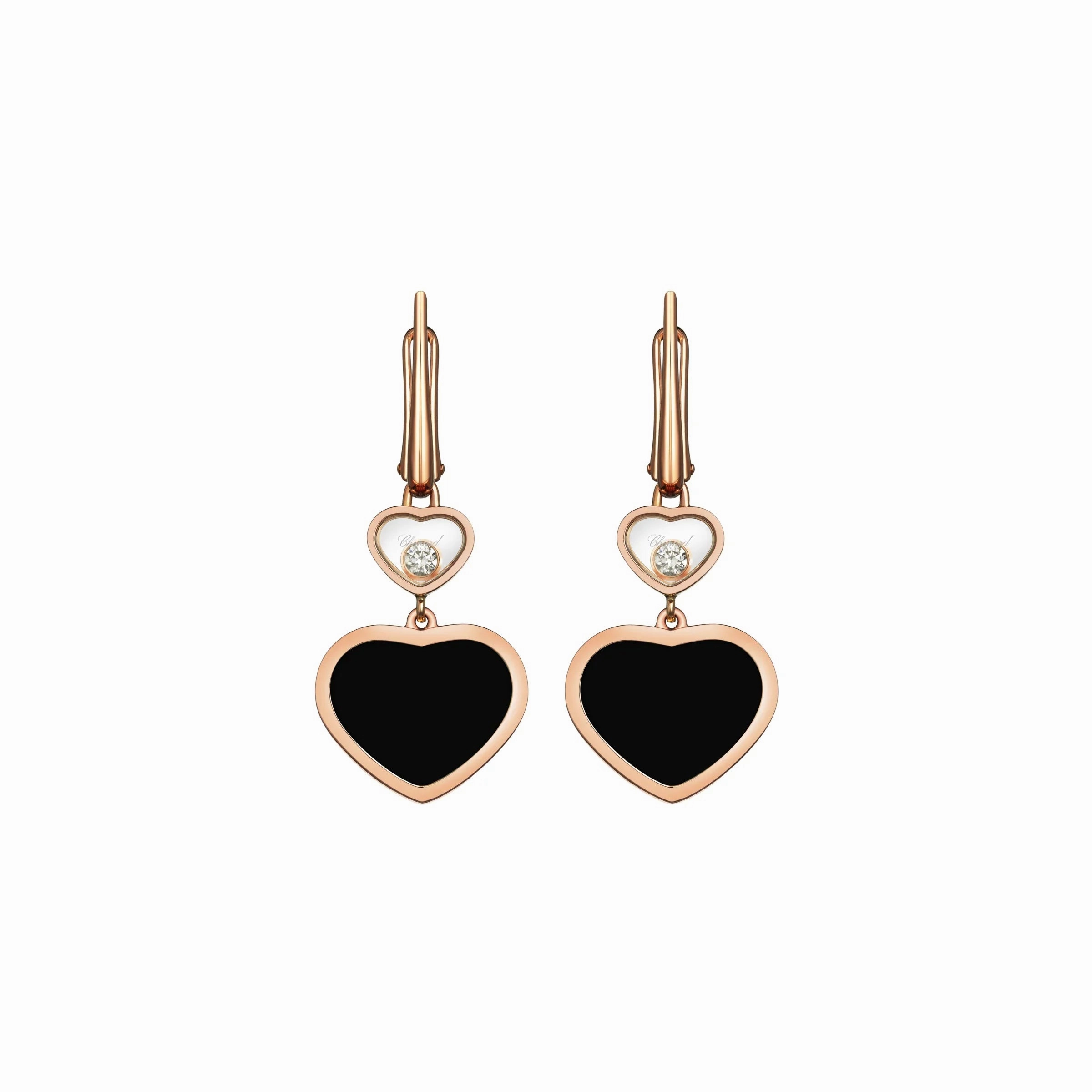 Chopard Happy Hearts 18ct Rose Gold Diamond Onyx Earrings