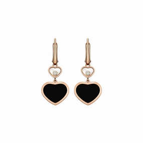 Chopard Happy Hearts 18ct Rose Gold Diamond Onyx Earrings