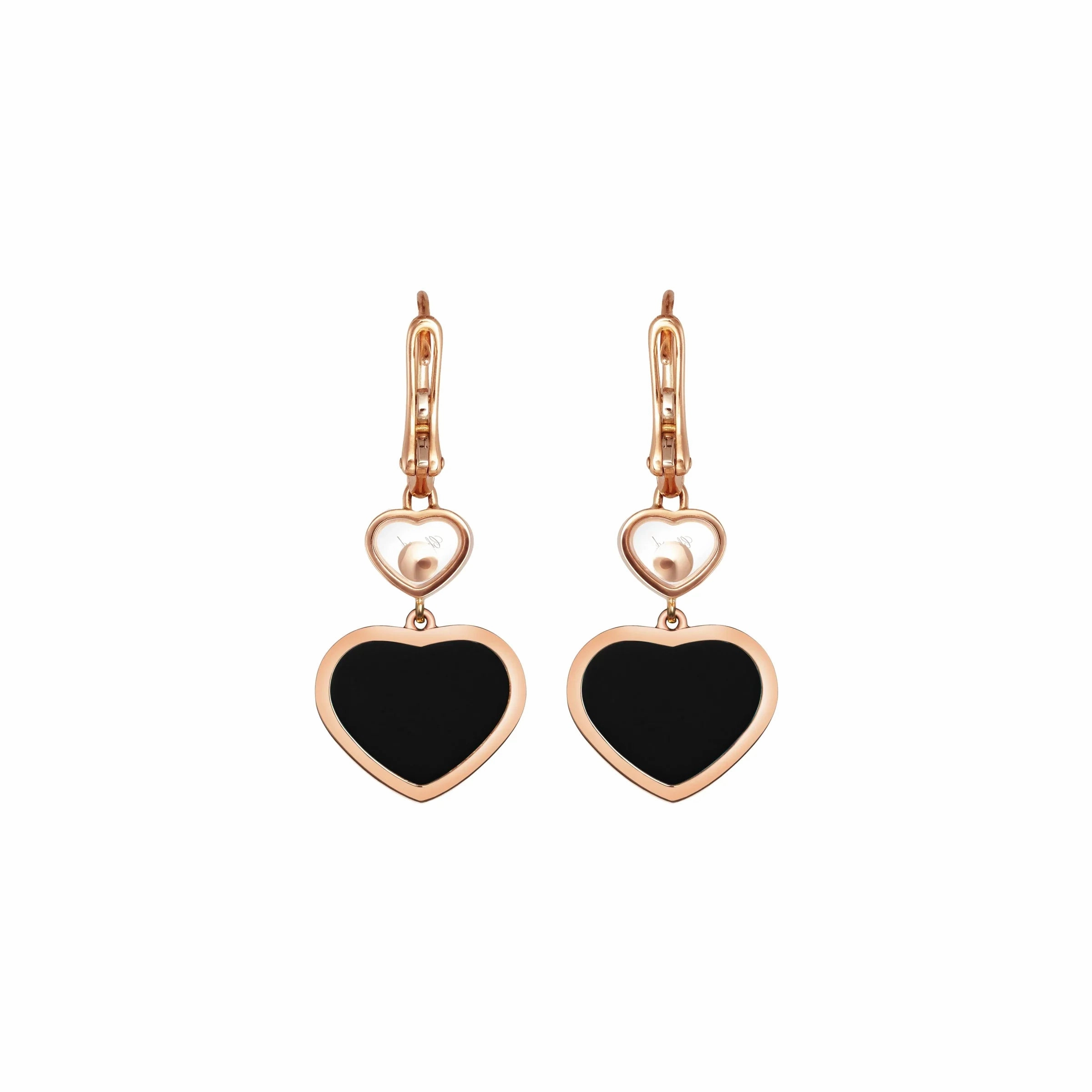 Chopard Happy Hearts 18ct Rose Gold Diamond Onyx Earrings
