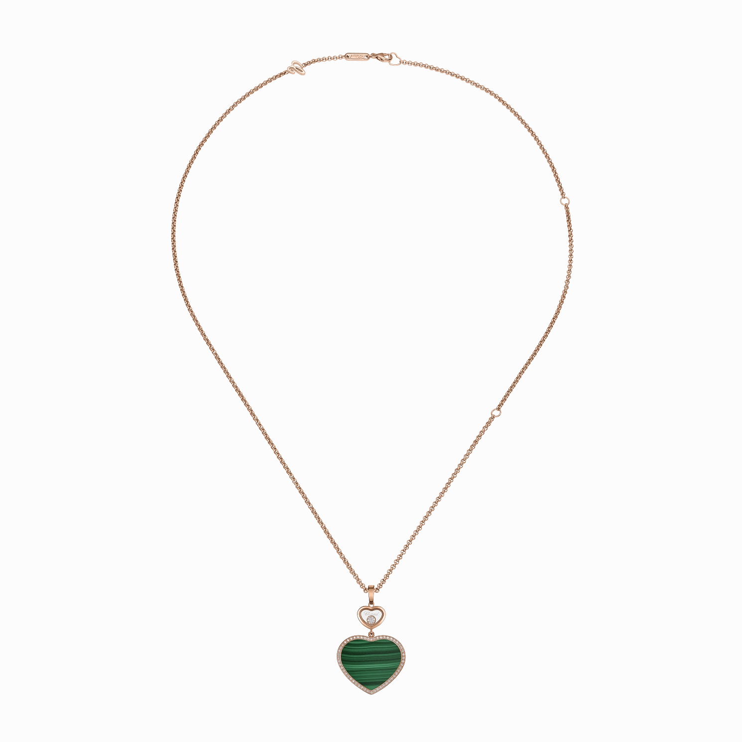 Chopard Happy Hearts 18ct Rose Gold Malachite 0.32ct Diamond Necklace