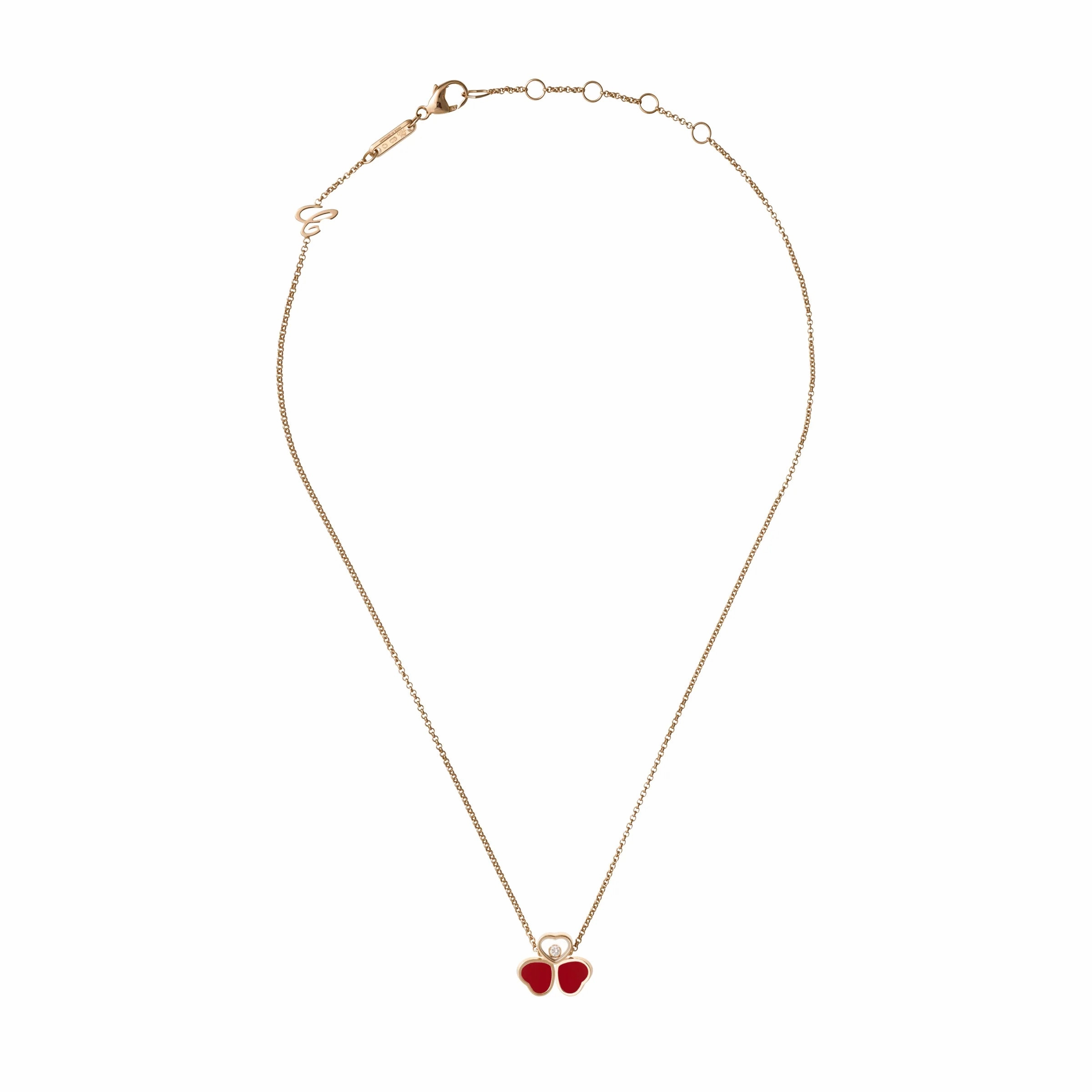 Chopard Happy Hearts Wings 18ct Rose Gold Red Stone Necklace