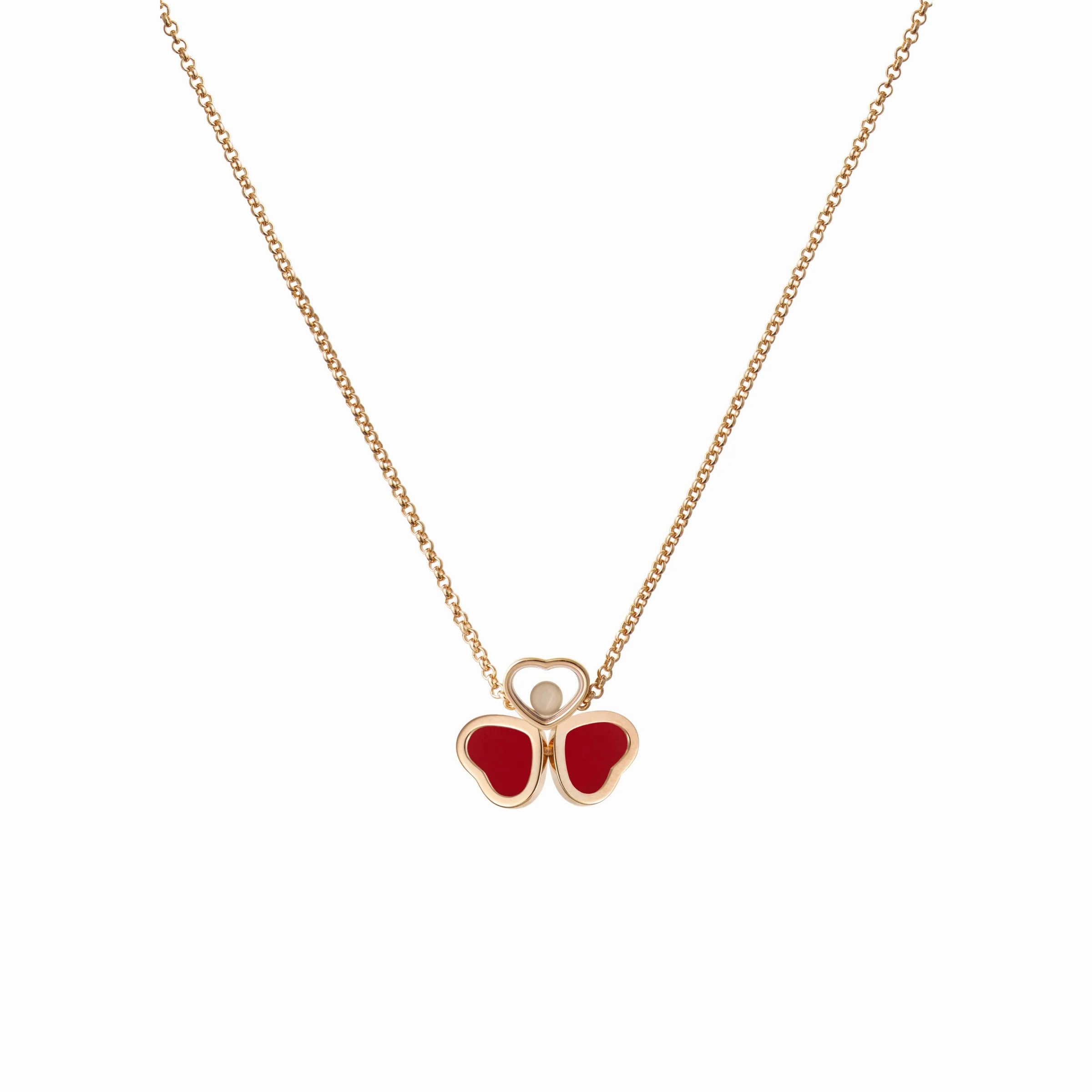 Chopard Happy Hearts Wings 18ct Rose Gold Red Stone Necklace