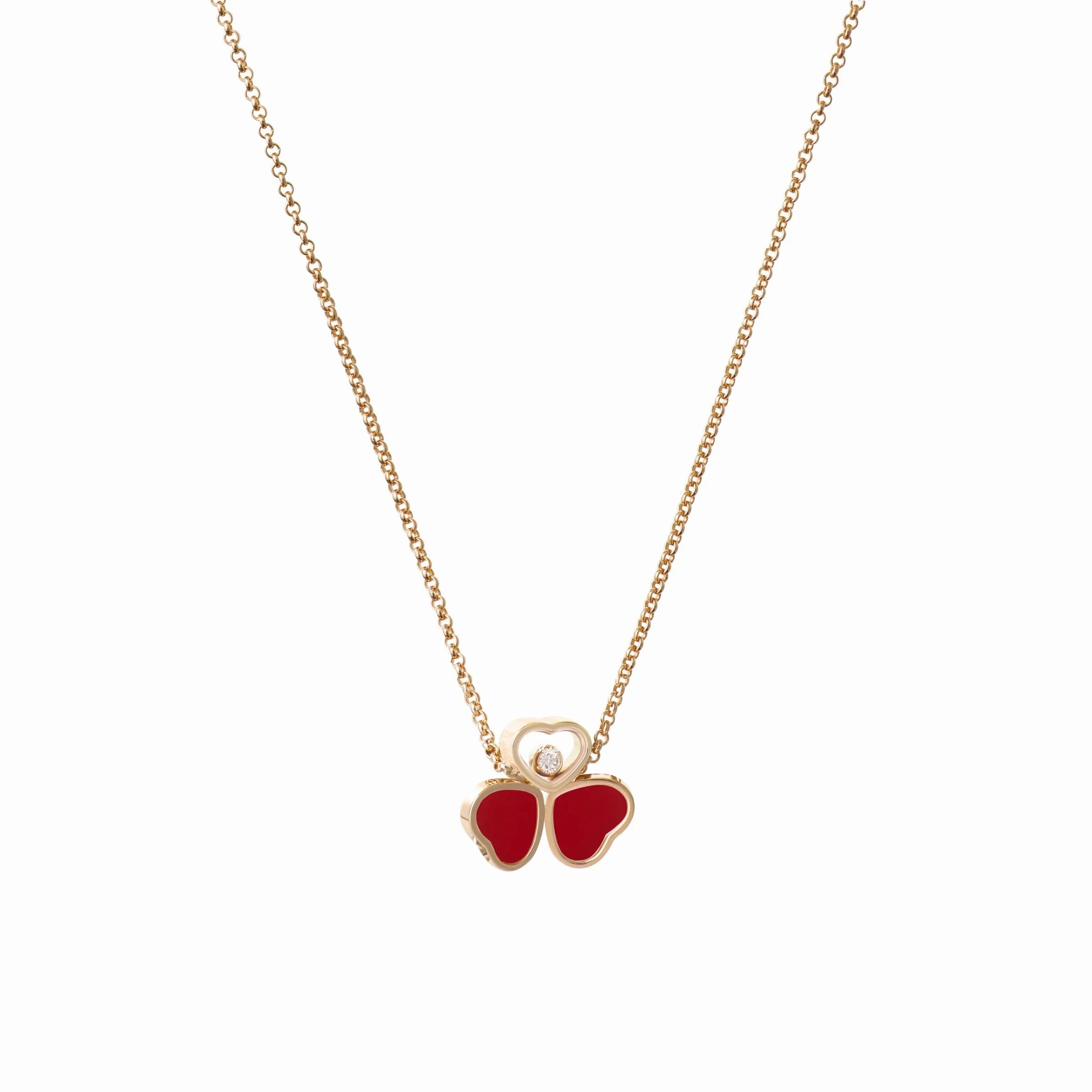 Chopard Happy Hearts Wings 18ct Rose Gold Red Stone Necklace