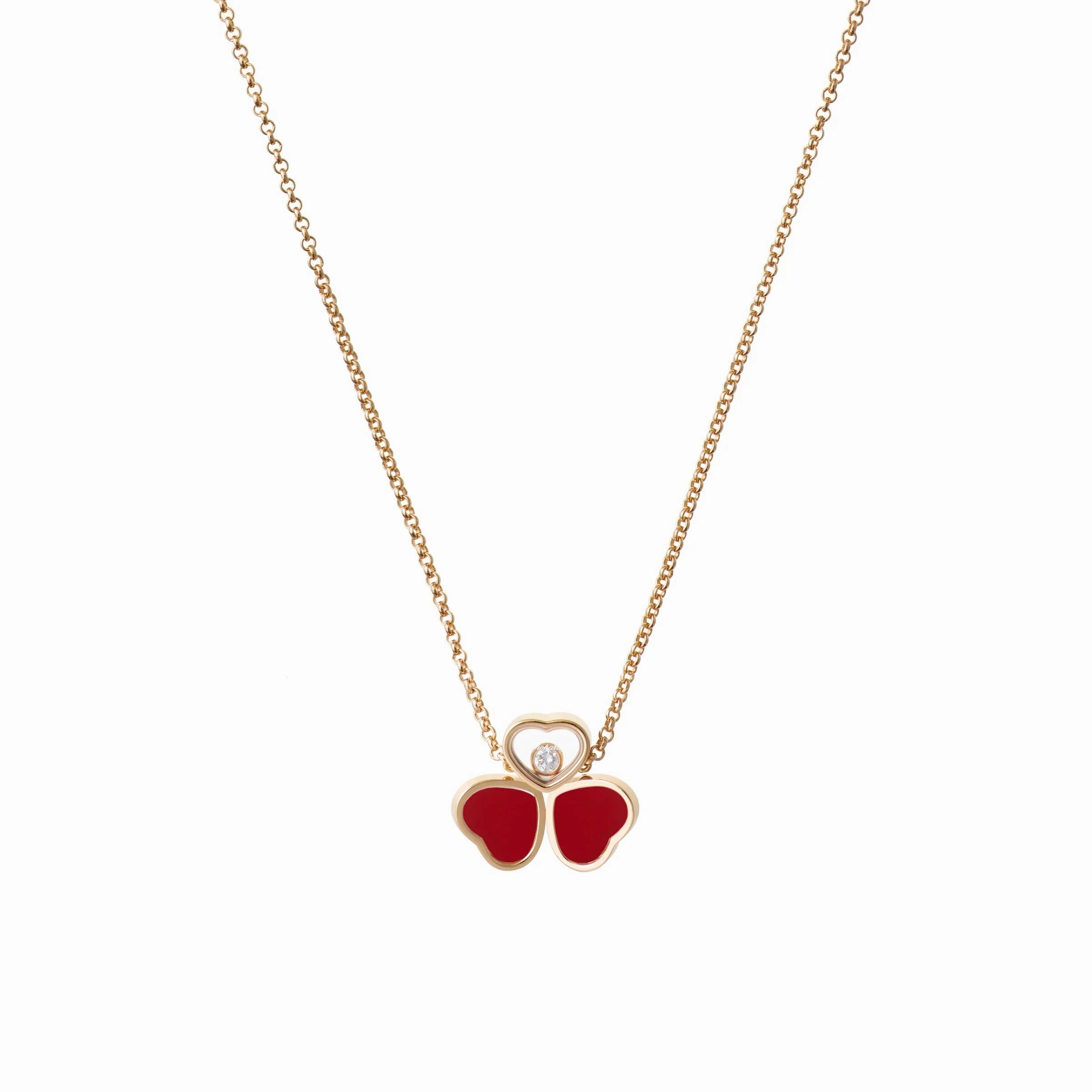 Chopard Happy Hearts Wings 18ct Rose Gold Red Stone Necklace