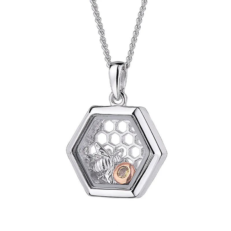 Clogau Honey Bee Sterling Silver Citrine Inner Charm Necklace