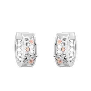Clogau Honey Bee Sterling Silver Honeycomb Creole Hoop Earrings