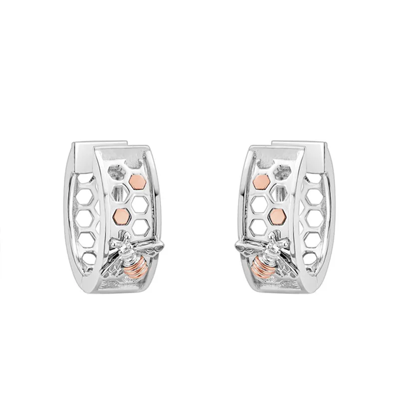Clogau Honey Bee Sterling Silver Honeycomb Creole Hoop Earrings