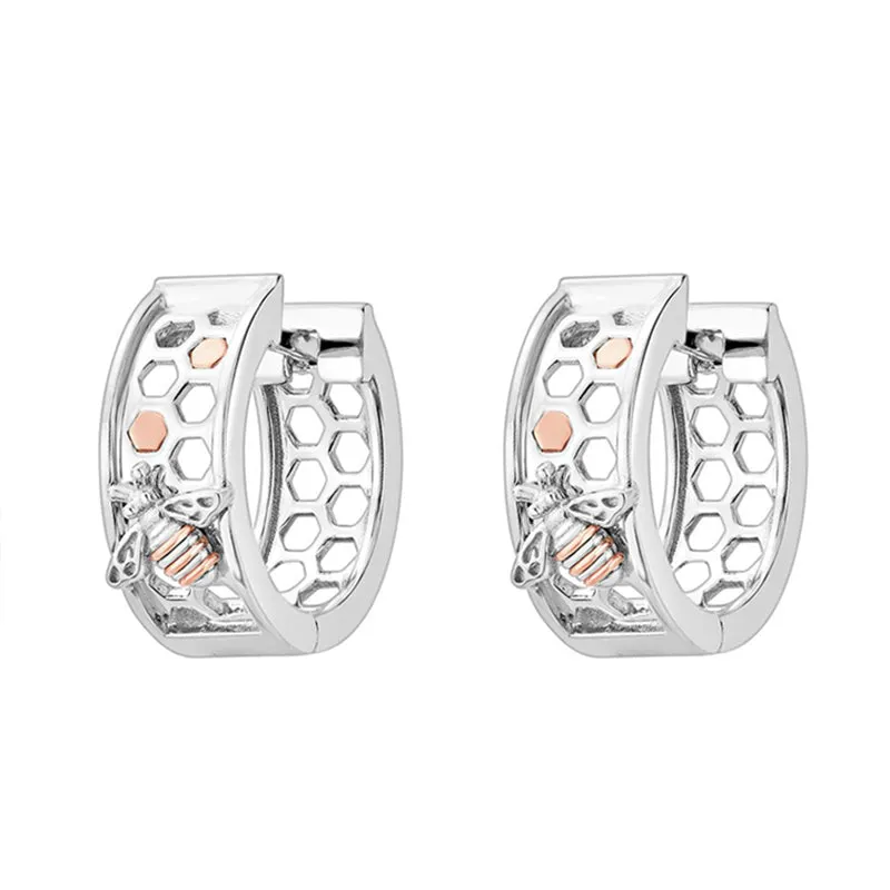 Clogau Honey Bee Sterling Silver Honeycomb Creole Hoop Earrings
