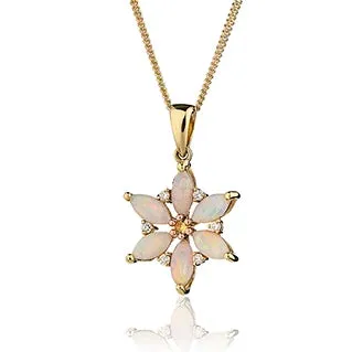 Clogau Lady Snowdon 9ct Yellow Gold Opal Flower Necklace