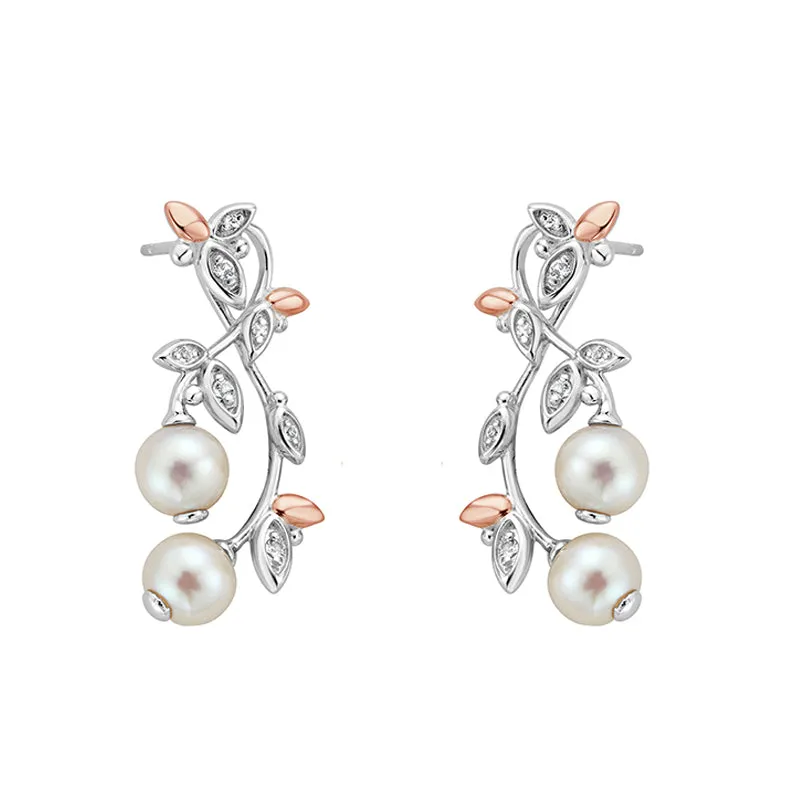 Clogau Lily Of The Valley Sterling Silver Pearl Drop Earrings D