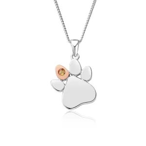 Clogau Paw Prints On My Heart Sterling Silver November Birthstone Citrine Necklace